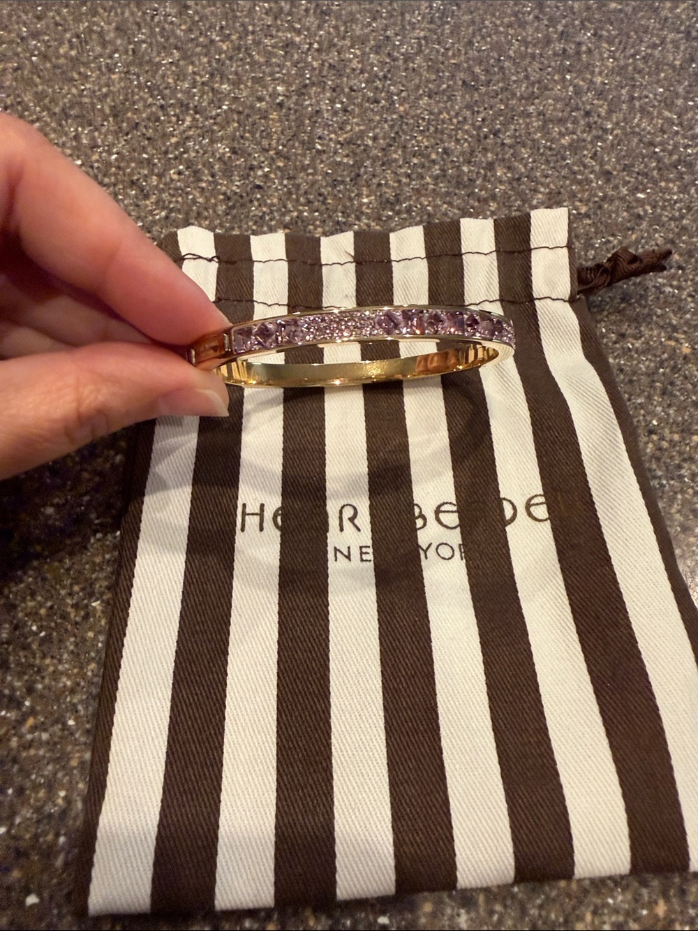 henri bendel Gold Bangle with Lavender Crystal Row